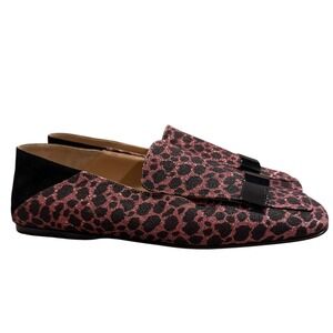 Sergio Rossi Leopard Glitter Bow Loafers Pink Black Women Size